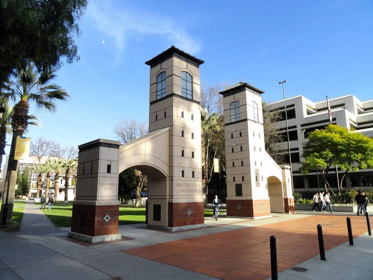 san jose, california, university, school, college, sky, clouds, gate, nature, structure, buildings, landmark, architecture, trees, sidewalk, entrance, outside. Management degree costs in California, public vs private tuition and fees